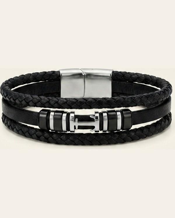 Bracelet Homme Cuir Multi-Brins Ancre