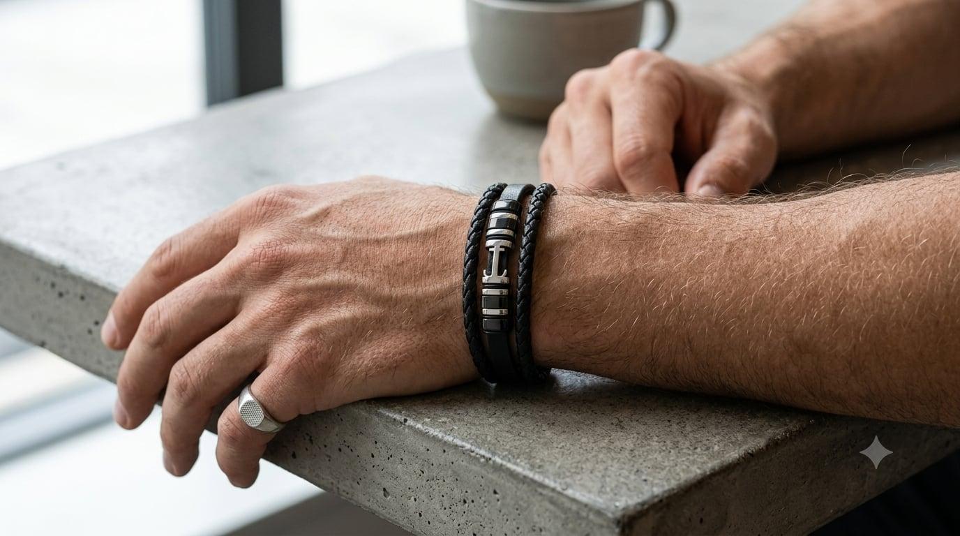Bracelet Homme Cuir Multi-Brins Ancre vue 2